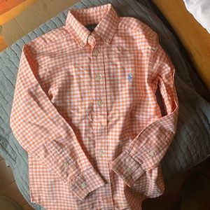 Boys Ralph Lauren orange gingham long sleeve cottonbutton down size 8.